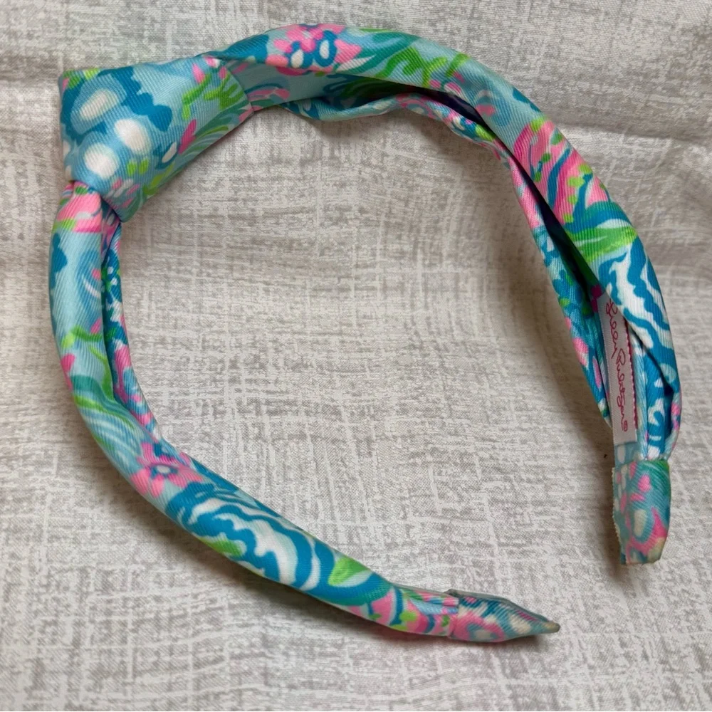 Lilly Pulitzer Knotted Headband in Aqua La Vista Print - Picture 2 of 4